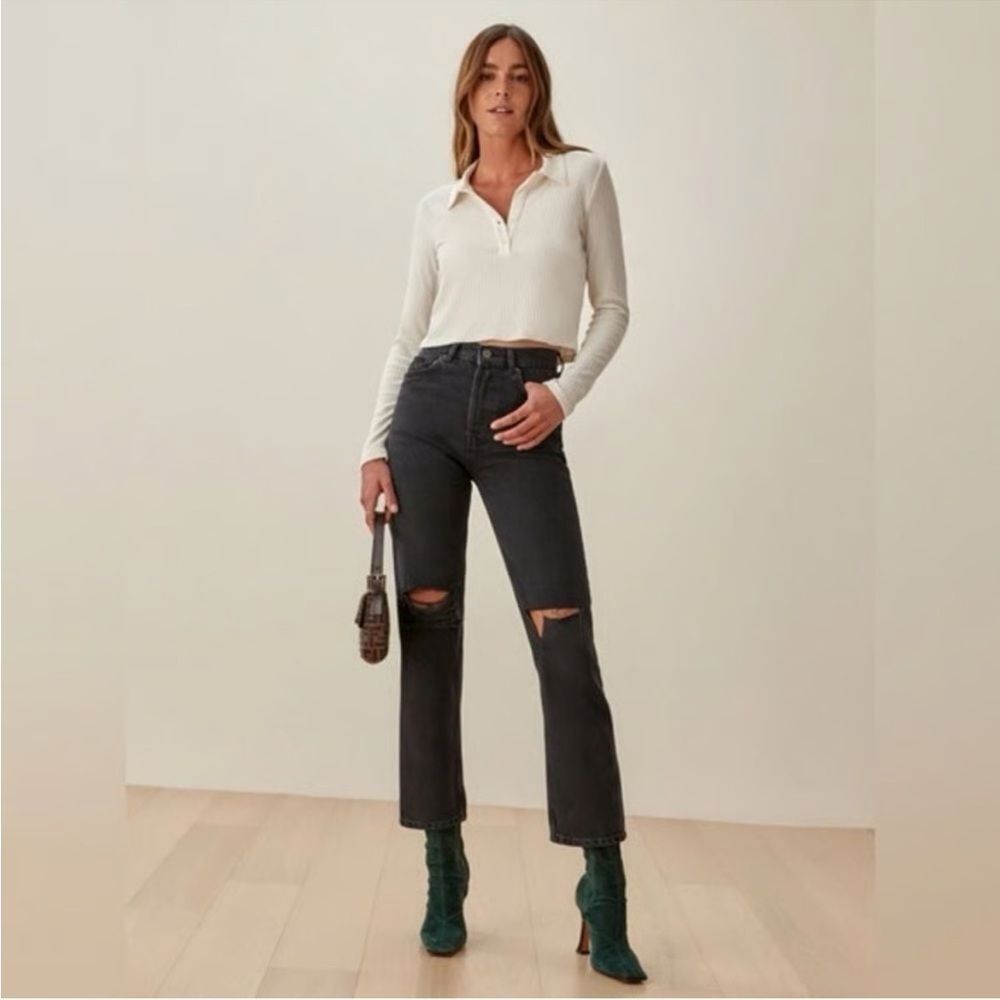 Reformation Jeans Cynthia High Rise Straight Lagoon Destroyed